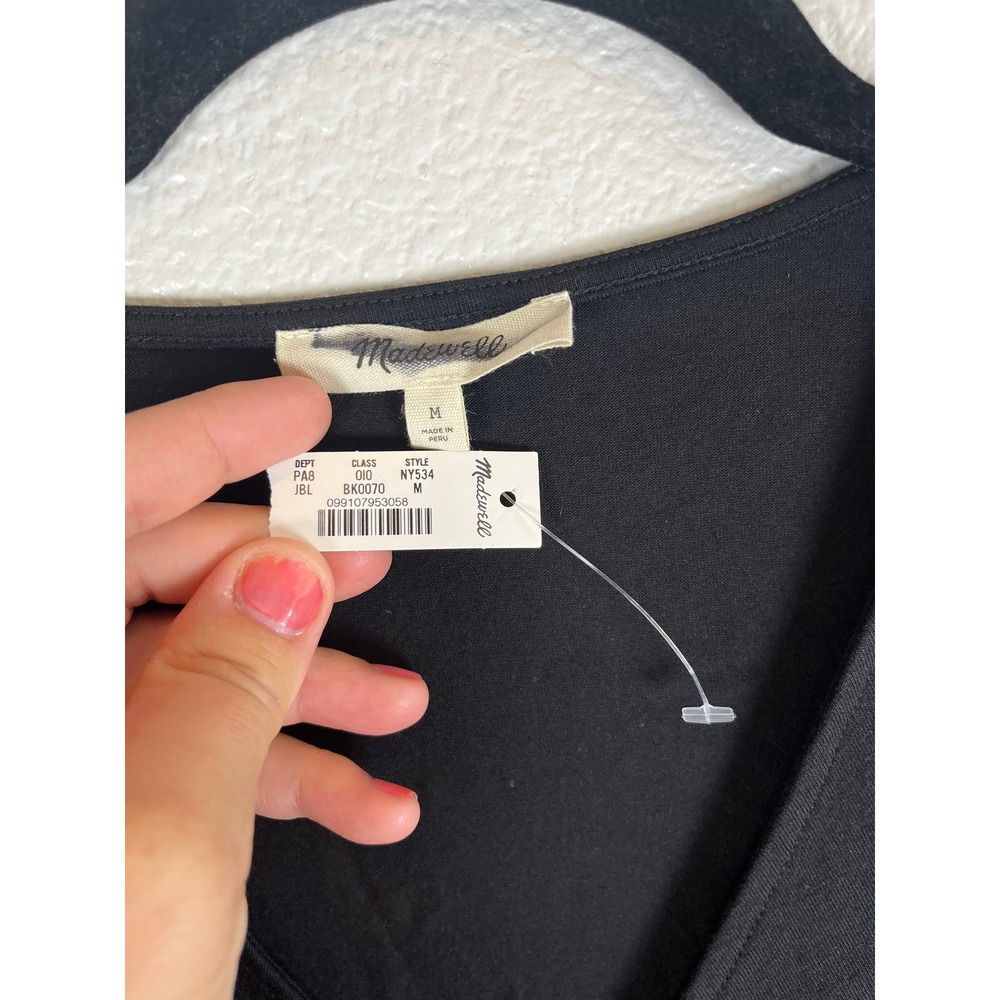NWT Madewell Shirred V-Neck Long-Sleeve Top (Ruched) Jet Black Medium - Picture 4 of 8